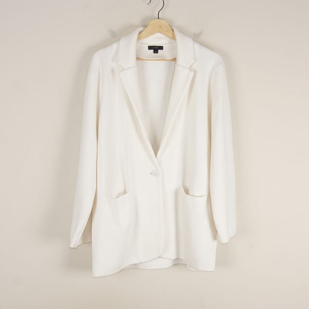 J Crew Cecile Relaxed Sweater Ivory Cream Wool Blend Blazer Womens Sz L